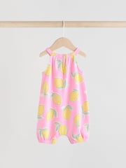 Pink and White Printed Fruit Baby Strappy Rompers 3 Pack - Image 6 of 11