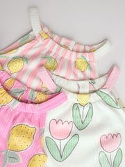 Pink and White Printed Fruit Baby Strappy Rompers 3 Pack - Image 8 of 11