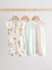 Multi Pastel Animal Print Baby 100% Cotton Rompers 3 Pack - Image 1 of 11