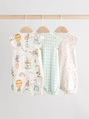 Multi Pastel Animal Print Baby 100% Cotton Rompers 3 Pack - Image 5 of 11