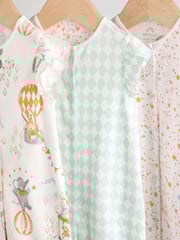 Multi Pastel Animal Print Baby 100% Cotton Rompers 3 Pack - Image 7 of 11