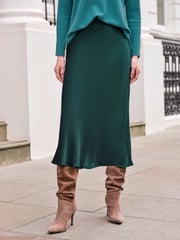 Pure Collection Green Satin Bias Midi Skirt - Image 1 of 2