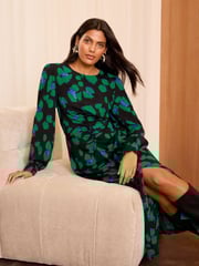 Love & Roses Black Animal Print Ruched Midi Dress - Image 3 of 4