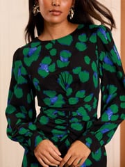 Love & Roses Black Animal Print Ruched Midi Dress - Image 4 of 4