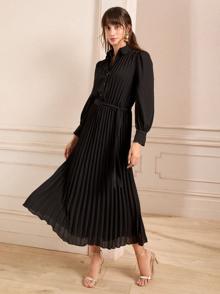 Love & Roses Black Pleated Midi Dress - Image 1 of 4