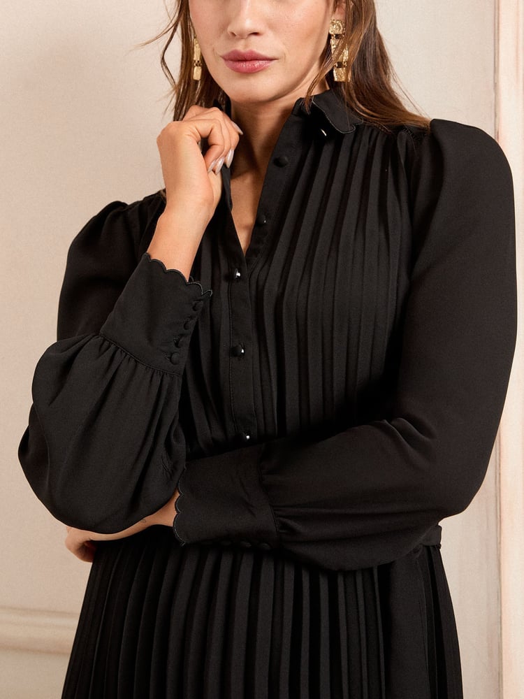 Love & Roses Black Pleated Midi Dress - Image 2 of 4