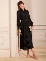 Love & Roses Black Pleated Midi Dress - Image 3 of 4