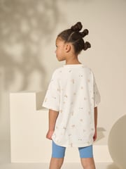 Blue/Ecru Floral Unicorn Oversized T-Shirt And Cycle Shorts Top & Shorts Set (3-16yrs) - Image 3 of 4
