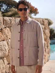 Neutral Striped Linen Blend Shacket - Image 1 of 12