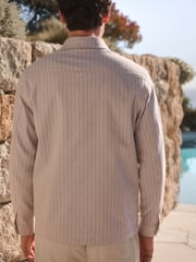 Neutral Striped Linen Blend Shacket - Image 4 of 12