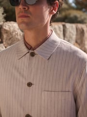 Neutral Striped Linen Blend Shacket - Image 5 of 12