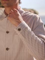 Neutral Striped Linen Blend Shacket - Image 6 of 12