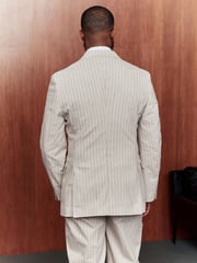 Neutral Striped Double Breasted Suit Jacket With Linen - Image 5 of 5
