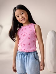 Pink/Orange/Yellow Floral Rib Vest 4 Pack (3-16yrs) - Image 2 of 11