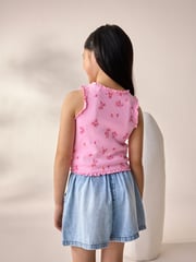 Pink/Orange/Yellow Floral Rib Vest 4 Pack (3-16yrs) - Image 3 of 11