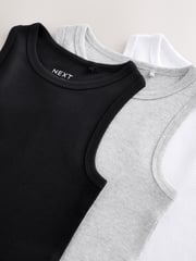 Black/White/Grey Rib Vest 3 Pack (3-16yrs) - Image 6 of 7