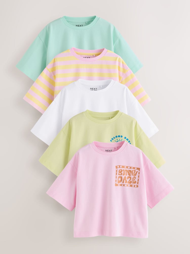 Multi Pastel Sun Graphic 100% Cotton T-Shirts 5 Pack (3-16yrs) - Image 1 of 12
