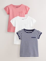 Blue/Pink/White Daisy Trim T-Shirts 3 Pack (1.5-16yrs) - Image 1 of 6