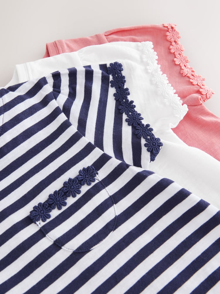 Blue/Pink/White Daisy Trim T-Shirts 3 Pack (1.5-16yrs) - Image 6 of 6