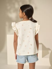 Blue/Pink/Ecru 100% Cotton Unicorn Frill Sleeve T-Shirts 3 Pack (3-16yrs) - Image 3 of 6