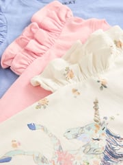 Blue/Pink/Ecru 100% Cotton Unicorn Frill Sleeve T-Shirts 3 Pack (3-16yrs) - Image 6 of 6