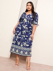Friends Like These Black/White Curve Satin Printed Midi Dress - Image 1 of 5