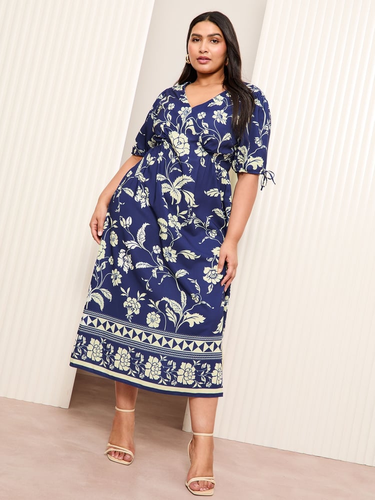 Friends Like These Black/White Curve Satin Printed Midi Dress - Image 1 of 5