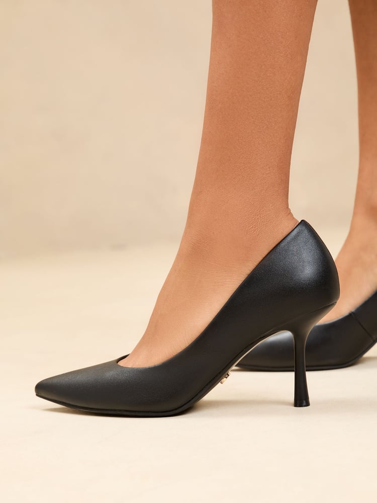 Lipsy Black Wide Fit Mid Heel Faux Leather Courts - Image 1 of 5