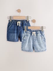 Light/Mid Blue Denim Pull On Shorts 2 Pack (3mths-7yrs) - Image 1 of 6