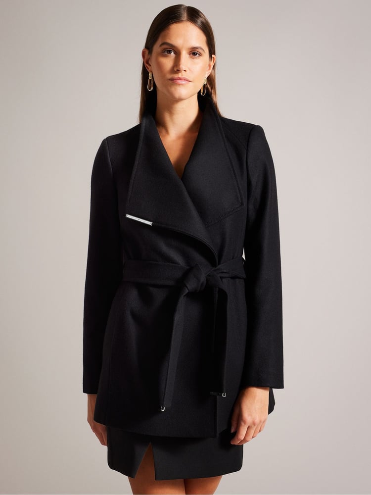 Ted Baker Black Rosess Short Belted Wool Wrap Coat - Image 1 of 8