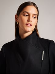 Ted Baker Black Rosess Short Belted Wool Wrap Coat - Image 4 of 8