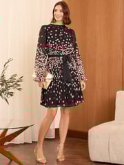 Love & Roses Pink Printed V-Neck Tie Belt Long Sleeve Mini Dress - Image 1 of 4