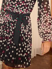 Love & Roses Pink Printed V-Neck Tie Belt Long Sleeve Mini Dress - Image 2 of 4