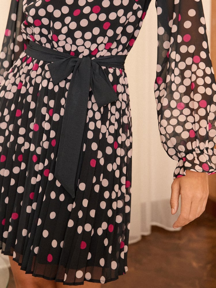 Love & Roses Pink Printed V-Neck Tie Belt Long Sleeve Mini Dress - Image 2 of 4