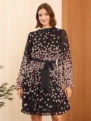 Love & Roses Pink Printed V-Neck Tie Belt Long Sleeve Mini Dress - Image 3 of 4