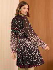 Love & Roses Pink Printed V-Neck Tie Belt Long Sleeve Mini Dress - Image 4 of 4