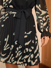 Love & Roses Black Animal Printed V-Neck Tie Belt Long Sleeve Mini Dress - Image 2 of 4