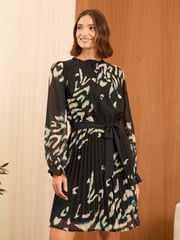 Love & Roses Black Animal Printed V-Neck Tie Belt Long Sleeve Mini Dress - Image 3 of 4