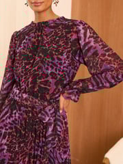 Love & Roses Animal Petite Printed V-Neck Tie Belt Long Sleeve Mini Dress - Image 2 of 4