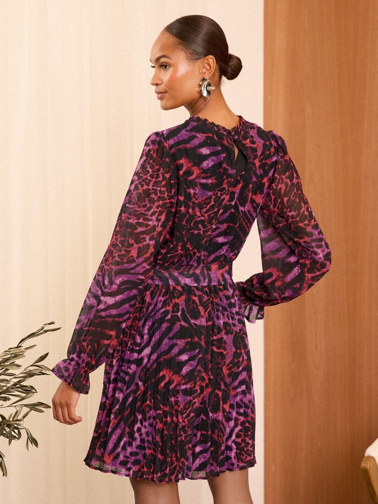 Love & Roses Animal Petite Printed V-Neck Tie Belt Long Sleeve Mini Dress - Image 4 of 4 Love & Roses Animal Petite Printed V-Neck Tie Belt Long Sleeve Mini Dress - Image 4 of 4