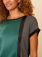 Love & Roses Teal and Silver Satin Front Jersey T-Shirt - Image 2 of 4