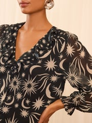 Love & Roses Black Star Ruffle Detail V-Neck Long Sleeve Blouse - Image 2 of 4