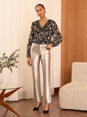 Love & Roses Black Star Ruffle Detail V-Neck Long Sleeve Blouse - Image 3 of 4