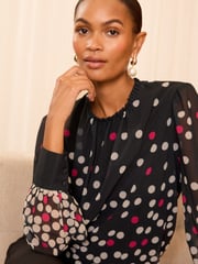 Love & Roses Black Spot Printed High Neck Blouse - Image 2 of 4
