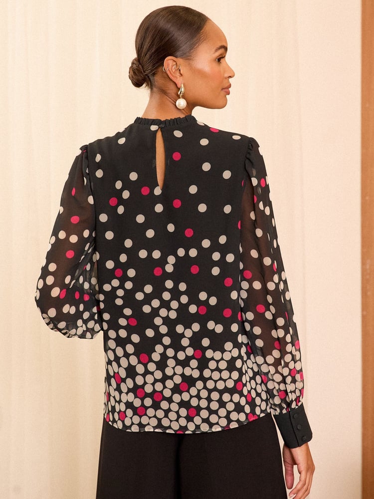 Love & Roses Black Spot Printed High Neck Blouse - Image 4 of 4 Love & Roses Black Spot Printed High Neck Blouse - Image 4 of 4