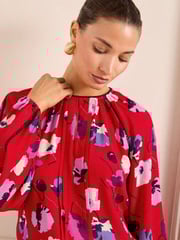 Love & Roses Red Poppy Pintuck Crew Neck Long Sleeve Blouse - Image 2 of 4