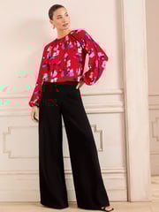 Love & Roses Red Poppy Pintuck Crew Neck Long Sleeve Blouse - Image 3 of 4
