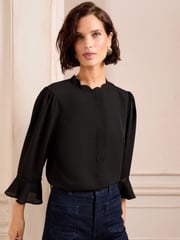 Love & Roses Black Petite 3/4 Flute Sleeve Blouse - Image 1 of 4