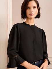 Love & Roses Black Petite 3/4 Flute Sleeve Blouse - Image 2 of 4