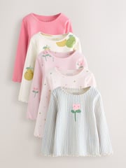 Light Pink Ribbed Long Sleeve Tops 5 Pack (3mths-7yrs) - Image 1 of 4